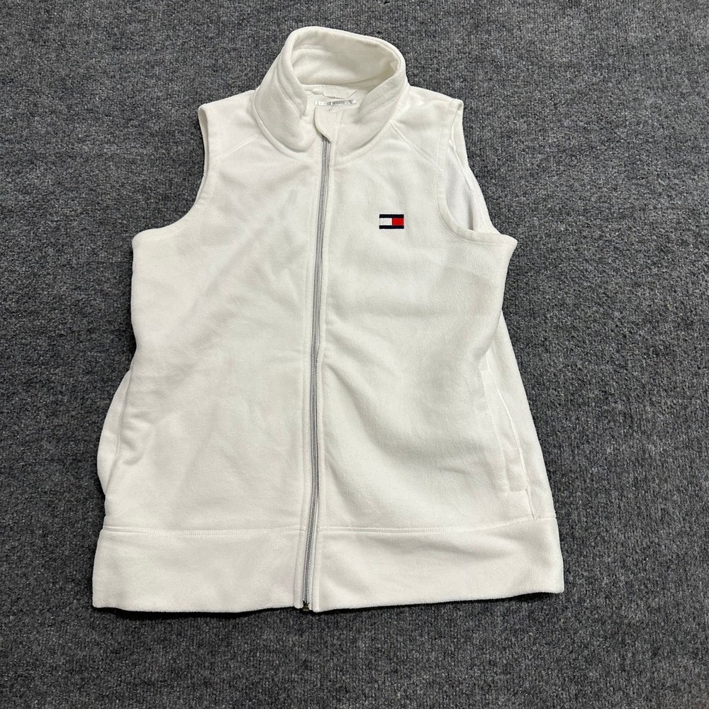 Tommy Hilfiger Vest Womens Size M White Fleece Full Zip Mock Neck Athletic Sport